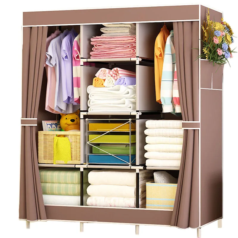 Clothes Closet Portable Wardrobe Durable Storage Organizer Non-woven Fabric Cloth Shelf 170cm*125cm*45cm | Мебель