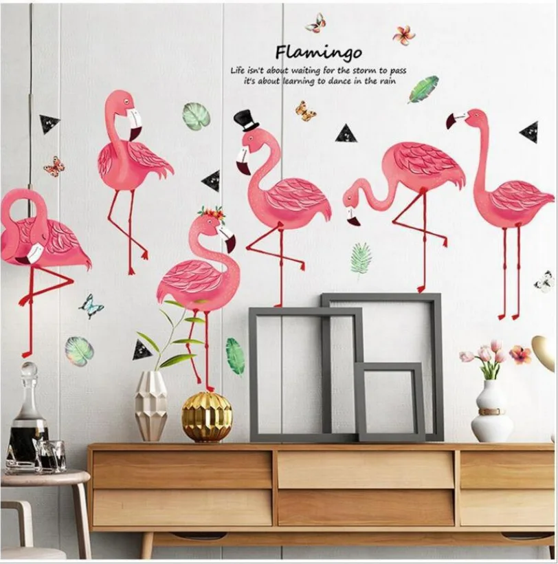 

Ins Pink DIY Cartoon Flamingo Wall Stickers Mural Home Decor Kids Girls Bedroom Nursery PVC Vinyl Decorated Wallpaper Decoration