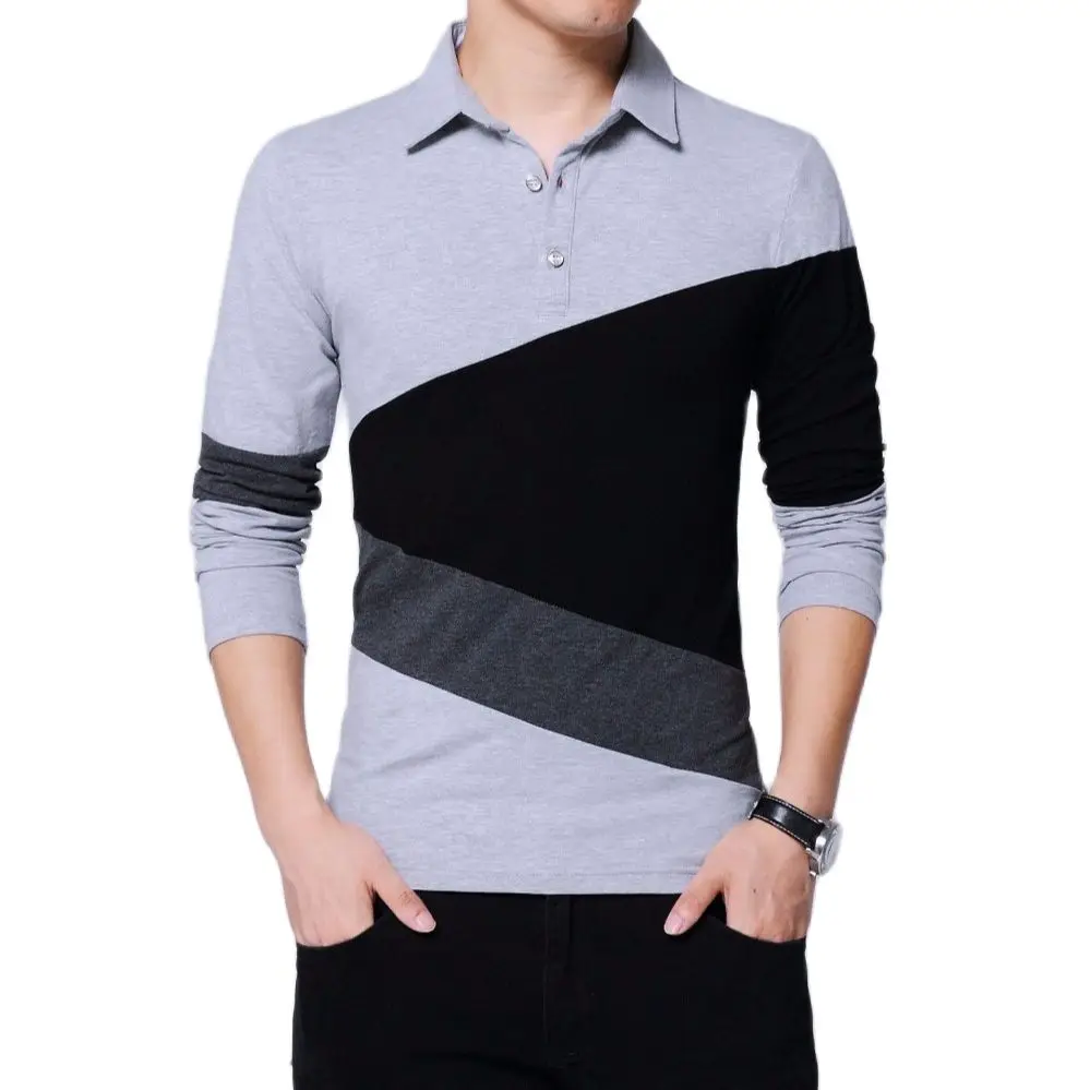 

ARCSINX Polo Shirt Men Plus Size Brand Men's Clothing Big Size Men Polo Shirt 5XL 4XL 3XL Patchowrk Long Sleeve Mens Polo Shirts