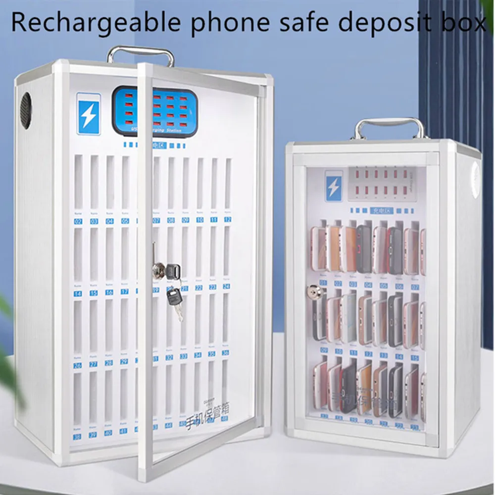 Portable mobile phone safe deposit box USB charging port suitcase school troop unit meeting hang on wall storage toolbox lock 24