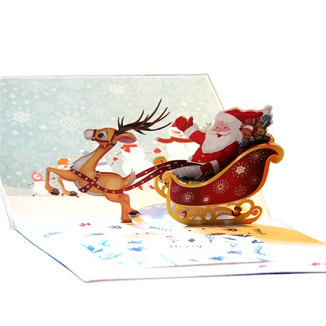 

10pcs 3D Pop Up Greeting Cards With Envelope Laser Cut Post Card Santa Claus For Birthday Christmas Party Wedding Decoration