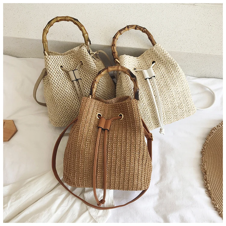 

Small Rattan Straw Crossbody Bags with Bamboo Handle for Women 2021 Summer Fashion Trends Purses and Handbags Branded Beach Tote