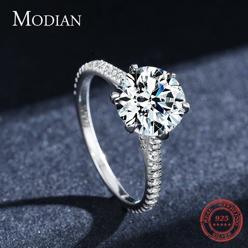 Modian прозрачный 3ct CZ камень кольцо Классический натурального шелка 925