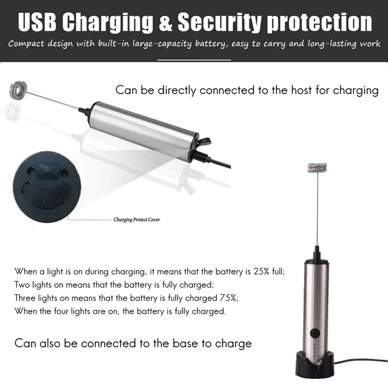 

Portable Rechargeable Electric Milk Frother Foam Maker Handheld Foamer High Speeds Drink Mixer Frothing Wand for Coffee