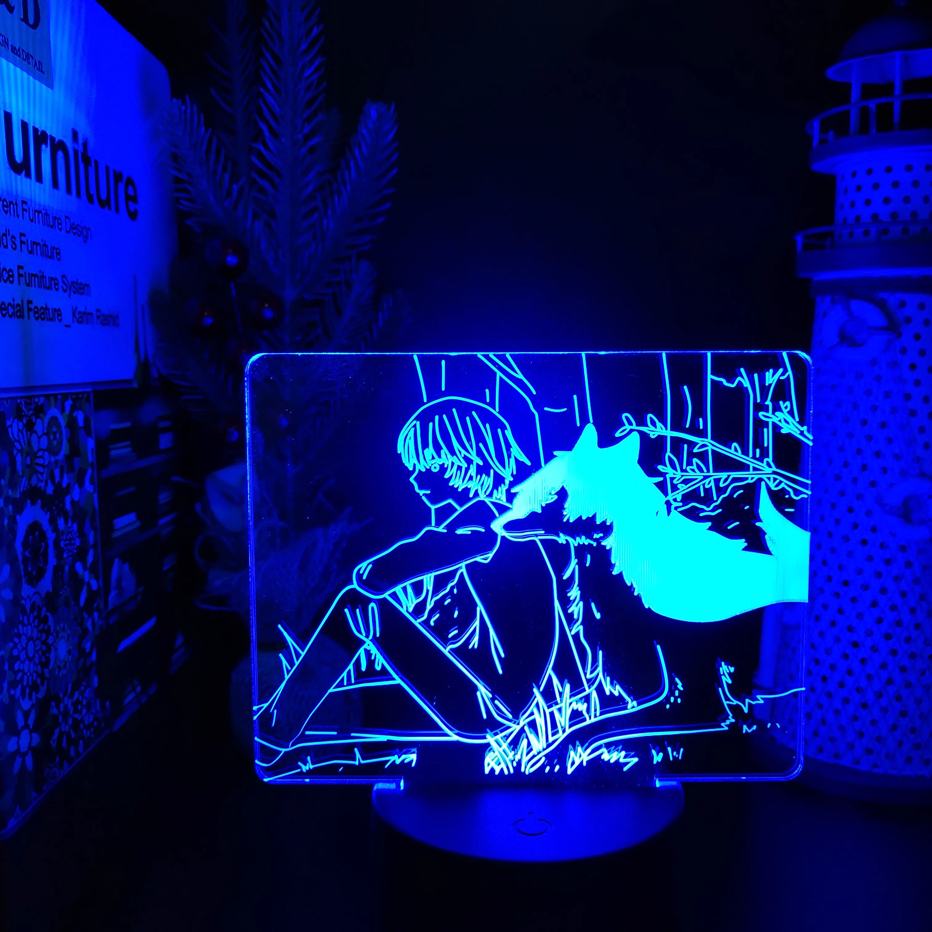 Светодиодная лампа в виде волка 3D Аниме иллюзия сенсорный светильник декор для