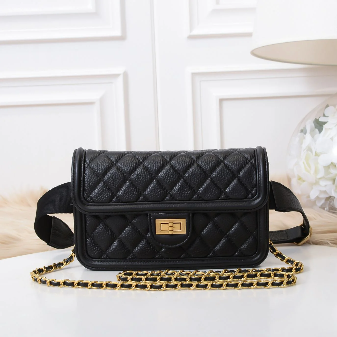 

Women's Bag Female Bag 22cm Multiple Colors Golden Buckle Chain Bumbags Inclined Slung Shoulder Fashion Trendy Be All-Match