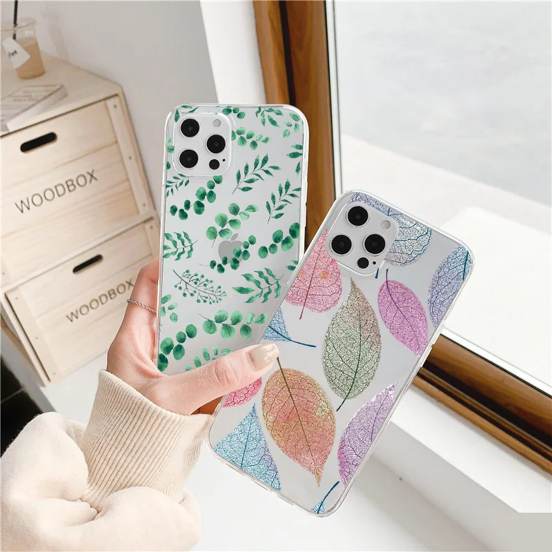 

Retro Flower Leaf Leaves Phone Case for iphone 12 11 13 Pro Max X XS MAX XR 7 8 Plus SE 2020 Soft Clear Transparent Back Cover