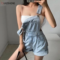 summer denim jumpsuit for women blue female overalls shorts pocket sling rompers fashion slim sexy bodycon y2k bodycon ladies