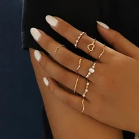 9pcsset bohemian hollow heart knuckle finger rings set for women simple wavy geometric female wedding ring fashion jewelry