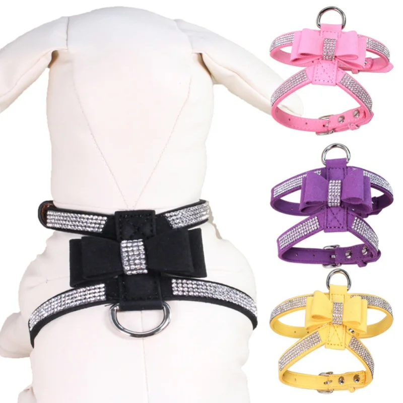 

20~34CM Length Bling Rhinestone Pet Harness Necklace Collar Dog Cat Bowknot Collar Puppy Harness For Pet Dogs Cats
