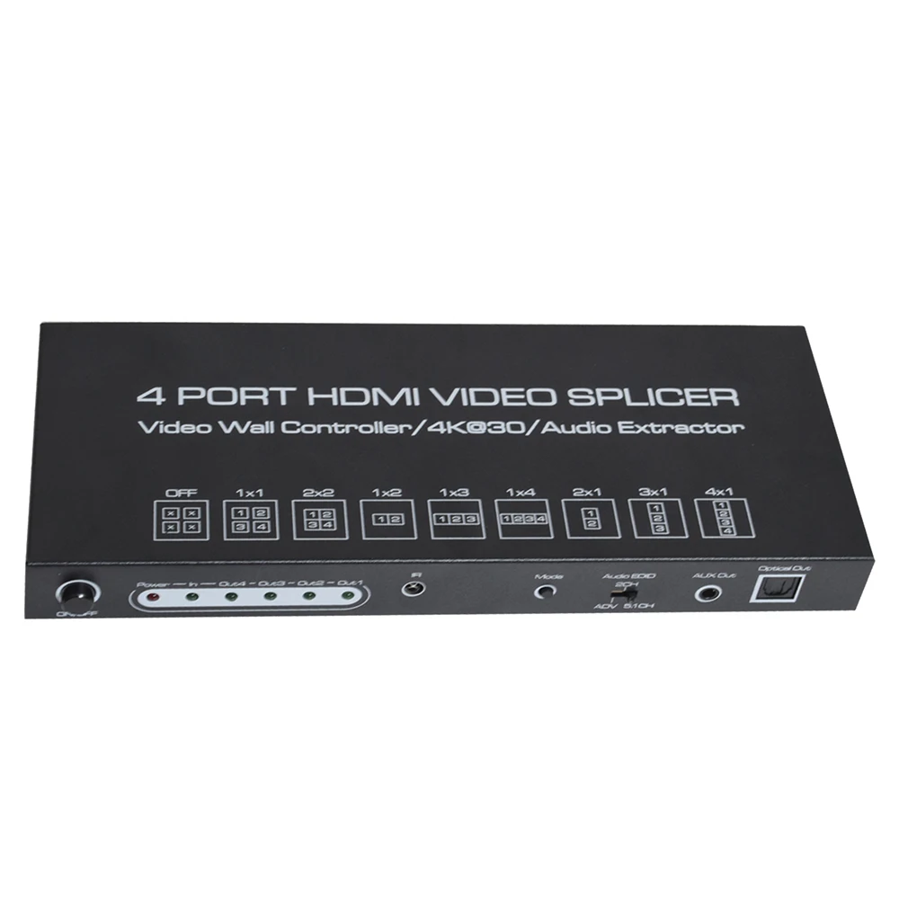 4 Port HDMI Video Splitter with Remote 1 In 4 Out HDMI Splicer With AC Adaptor Duplicate Mirror Screen Monitor 1080P 2K x4K@30Hz