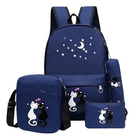 4 set school bags child school backpacks for teenager girls 2021 new cute cat cartoon backpack kids bag canvas schoolbag