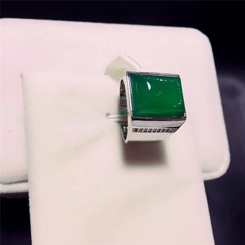

LETSFUN Fine Jewelry 925 Silver Inlaid Green Chalcedony Noble Ring Gifts Free Shipping