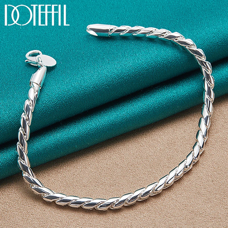 

DOTEFFIL 925 Sterling Silver Bracelet 4mm Snake Chain Screw Fits European Silver Charm DIY Fashion Wedding Jewelry Women Men