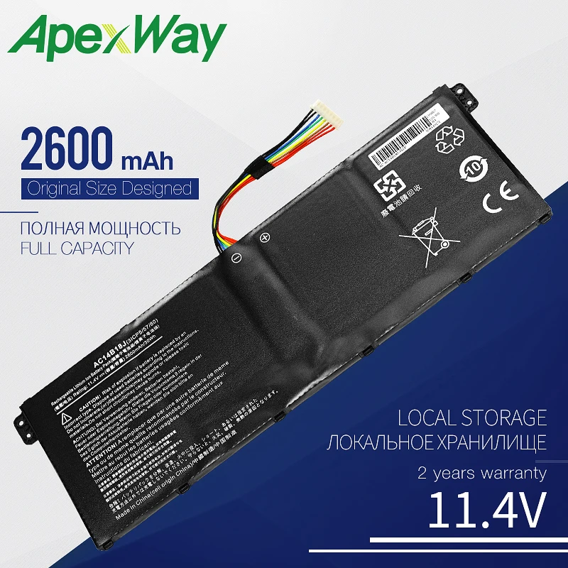 

Аккумулятор Apexway для ноутбука Acer Aspire 11,4, E3-111, E3-112, ES1-512, MS2394, B115, ES1-531, N15Q3, N15W4, B116-MP в, AC14B18J, AC14B13J