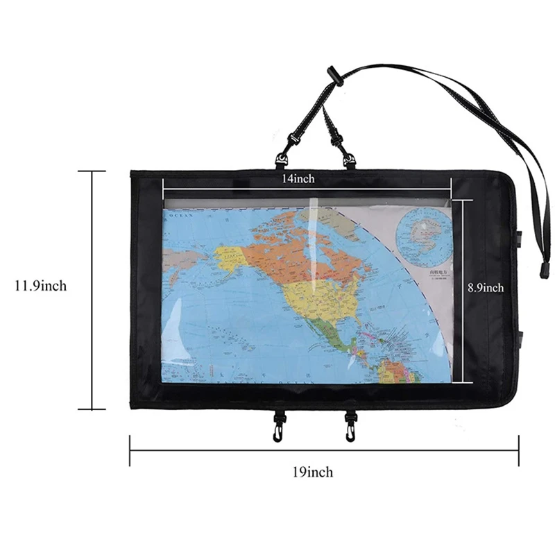 

Map Bag Waterproof TPU World Map Case Outdoor Cover for Travel Hiking with Clear Window & Lanyard