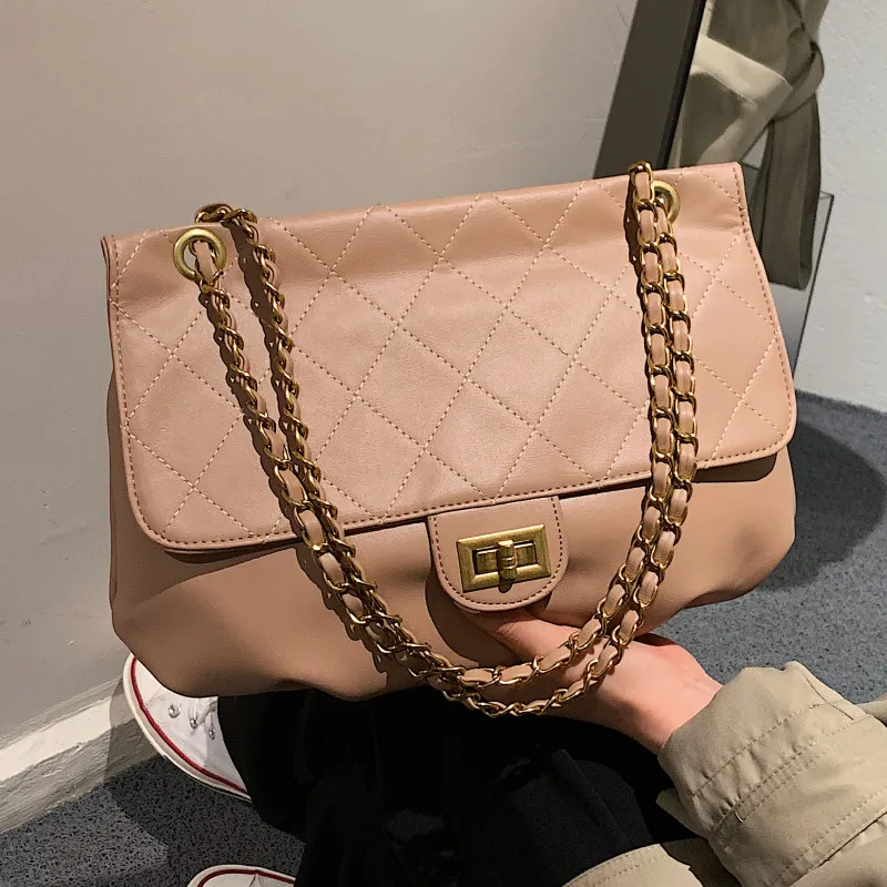 

Big Chain Women's Shoulder Bag Diamond Lattice Crossbody Bag Quilted Leather Messenger Bag Female All Match Design Handabgs Sac