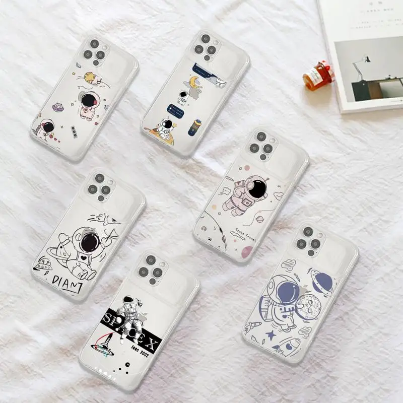 

Astronaut cartoon funny Phone Case Transparent for iPhone 7 8 11 12 se 2020 mini pro X XS XR MAX Plus