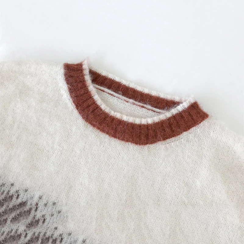 

Contrasting retro sweater women loose outer wear 2021 spring new casual round neck color-blocking pullover sweater