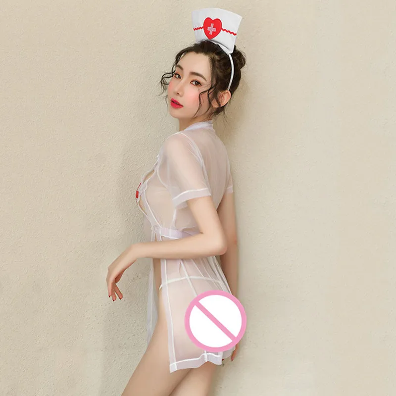 

Role Play See through Sexy Lingerie Set Women Lenceria Erotic Mesh Cosplay Dress Nurse Uniform Costumes Underwear Party Clothes