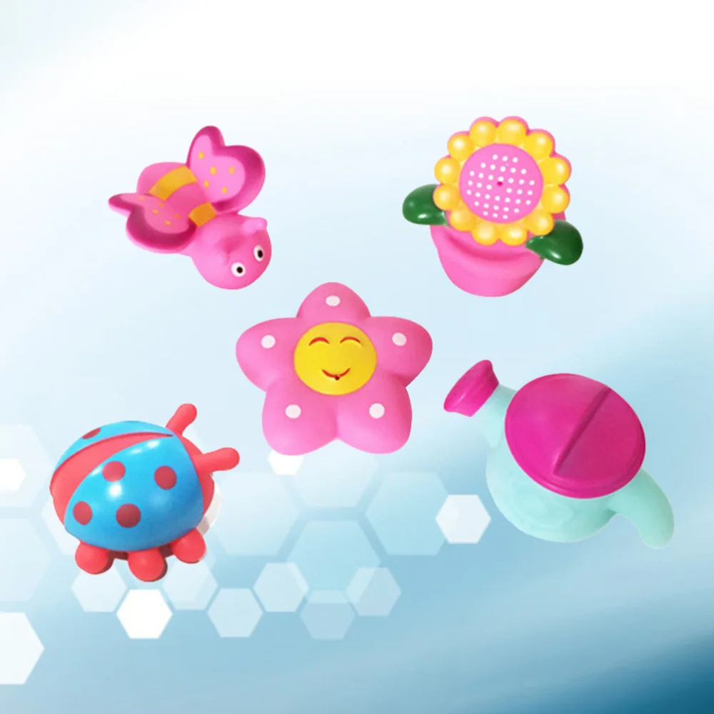

5pcs Baby Cartoon Garden Sound Animal Bath Squirter Floating Bathtub Squirters Bathtime Fun Toys with Mesh Bag for