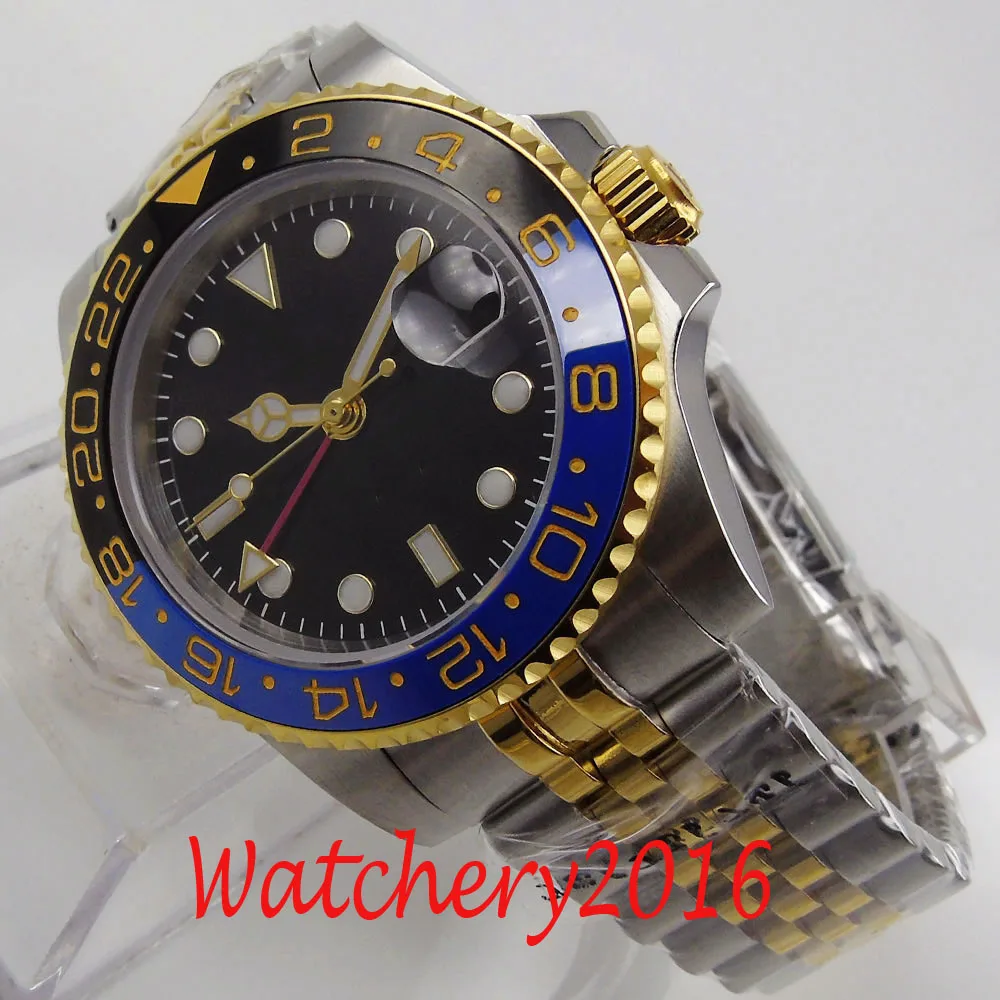 

Дизайнерские брендовые роскошные часы BLIGER, автоматические стерильные часы GMT из нержавеющей стали, розовое золото, сапфир, керамический обо...