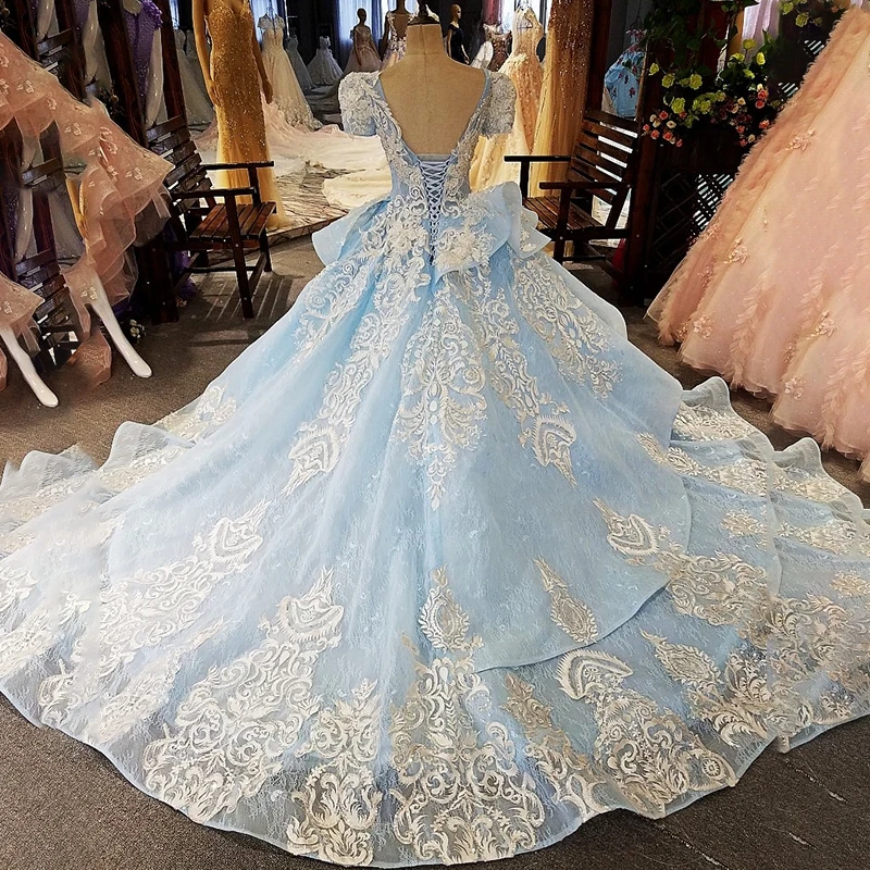 AIJINGYU For Bride With Sleeve Gowns Fabric 2021 Vintage Blue China Gownes Evening Dress Portuguese