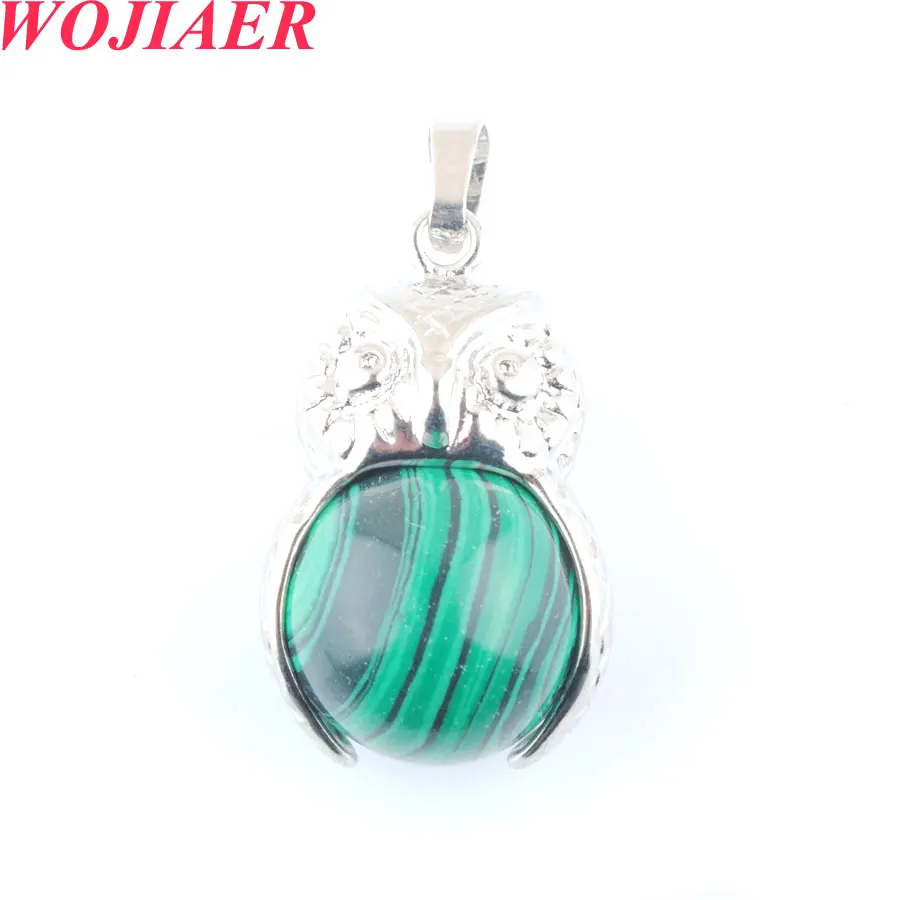 

WOJIAER Man-made Stones Pendants Necklaces Cute Owl Malachite Round Ball Bead Dangle Pendulum Women Jewelry Gift O9168