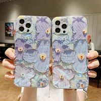 oil painting purple blue daisy flower phone case for iphone 12 mini 11 pro max xr xs x 8 7 plus full protective back cover