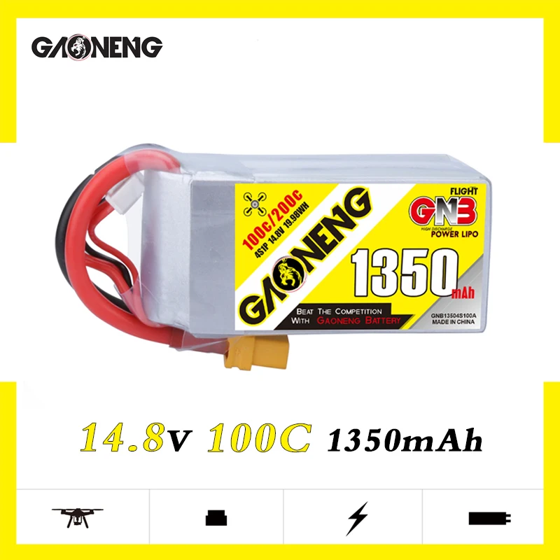 Gaoneng GNB Lipo 14 8 V 1350mAh 4S1P FPV батарея 4S 100C с штепсельной вилкой XT60 для Радиоуправляемый