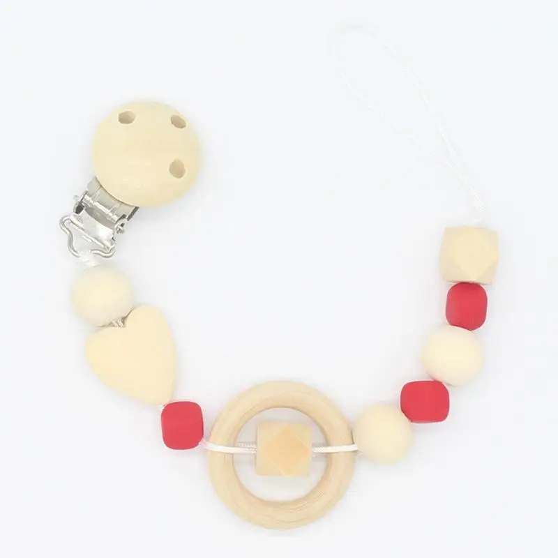 

New Handmade Wooden Pacifier Chains Safe Teething Chain Baby Teether Eco-friendly Pacifier Clips Holder Chain For Baby Chew Toys