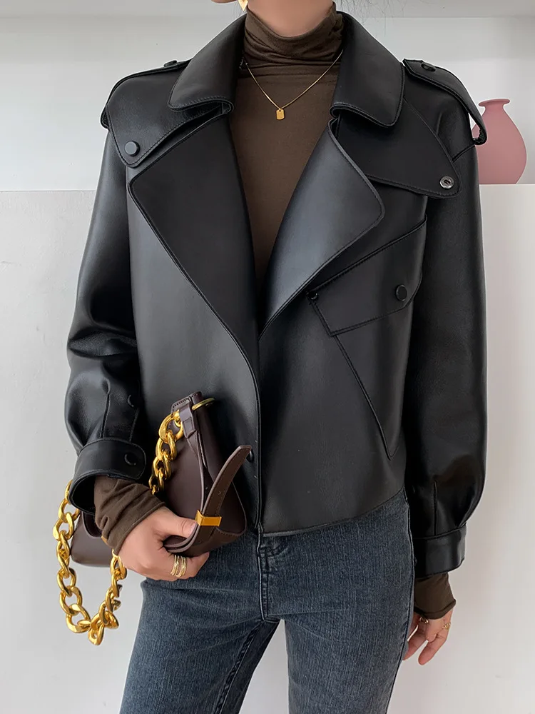 2021 spring autumn new Genuine leather women jacket sheep loose Korean short large coat sheepskin real leather jacket ladies y2k