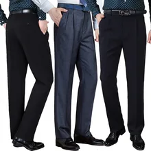 Pantalon de costume Double plissé pour hommes, taille haute, ample, décontracté, pour le travail, pour hommes d'âge moyen  (4)