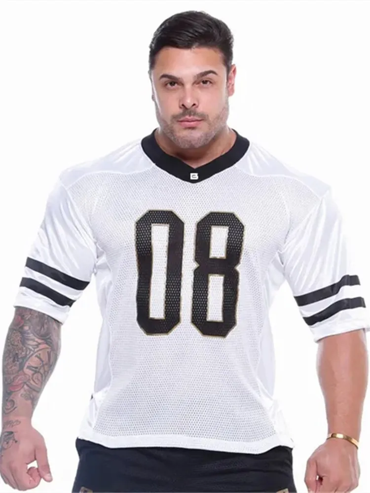 

New Muscle Summer Sports outdoor training wear V-neck Running training Elastic breathable fitness short sleeve T-shirt