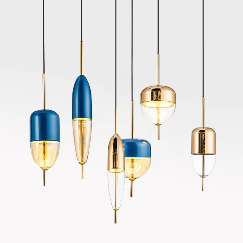 Современные подвесные светильники из скандинавского стекла с золотым абажуром в