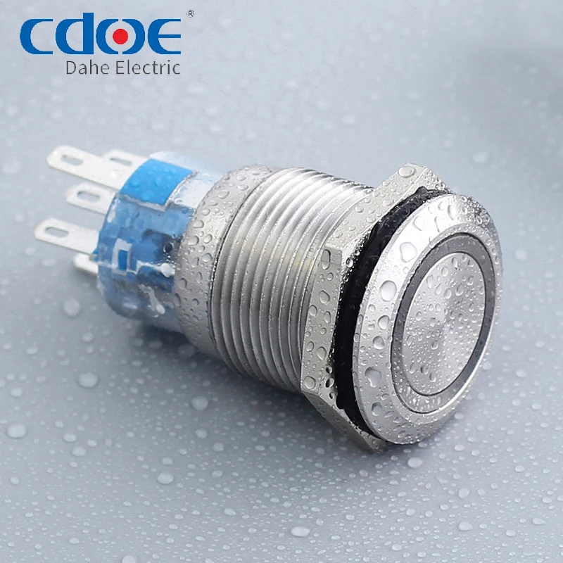 Горячая распродажа! 16 мм IP67 водонепроницаемый 2NO2NC металлический pulsante luminoso 12V led