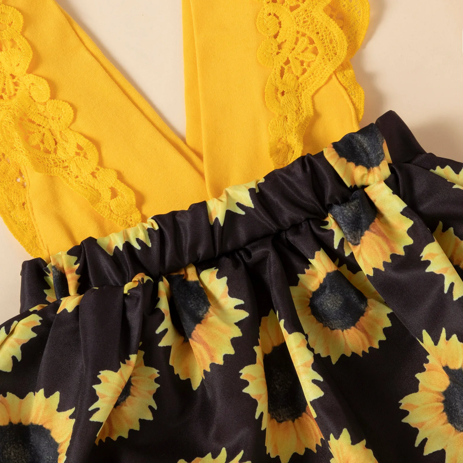 

2021 Summer Clothing Newborn Infant Baby Girl Lace Backless Bodysuits Dress Clothes Sleeveless Sunflowers Print Jumpsuits 0-18m
