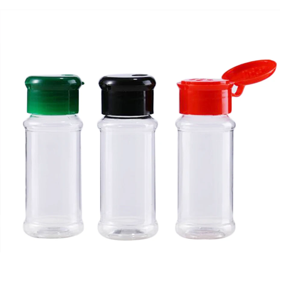 Plastic Spice Bottles Round Shape 100ml Salt Pepper Shaker Seasoning Jar Chili Container Bottle 12pcs |