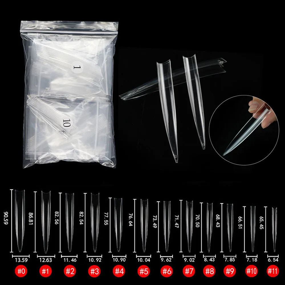 

120pcs/Bag XXXL Extra Long Stiletto False Nail Tips Half Cover 12 Sizes Fake Nails Acrylic Transparent Salon Supply VO-9