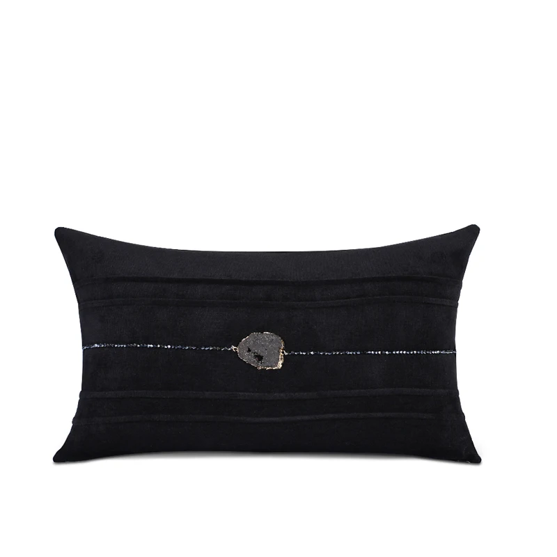 

Decorative Beaded Square Cushion Cover For Living Room 30x50cm Sofa Pillow Case Black Natural Gem Stone Pillow Cover