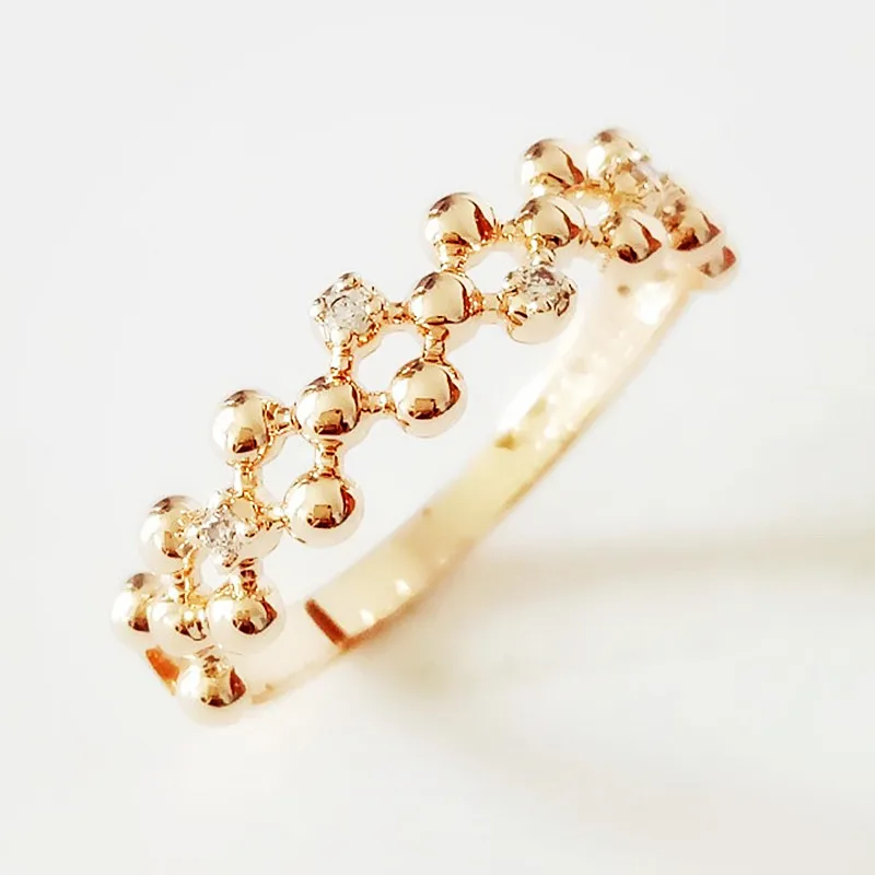 

New Arrival Ring White Stone 585 Rose Gold Color Jewelry Accessories Trendy Fashion Beads Link White Cubic Zircon Women Rings