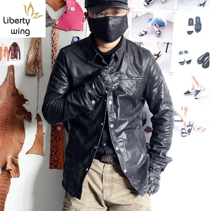 Мужская рубашка из натуральной кожи повседневная однобортная с длинным рукавом