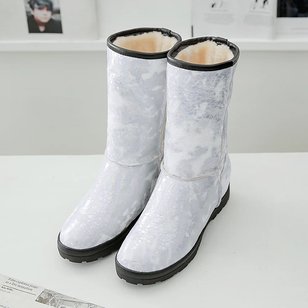 Зимние ботинки размера плюс 34-50 женские теплые зимние ботильоны женская белая обувь женская обувь, увеличивающая рост, с плюшевой стелькой