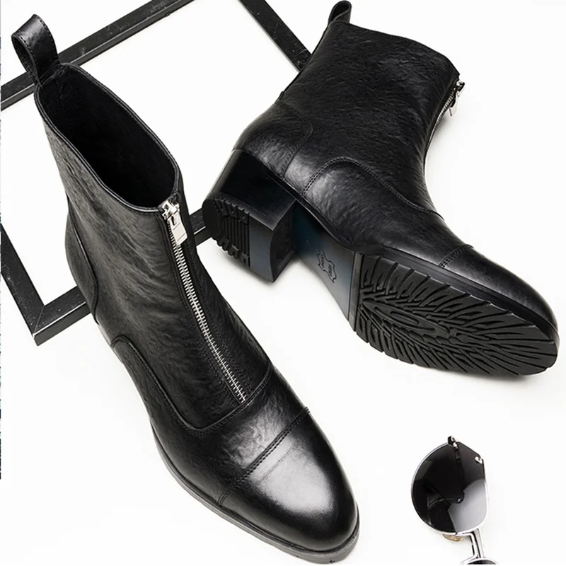 Зимние стильные мужские теплые ботинки на высоком каблуке для верховой езды