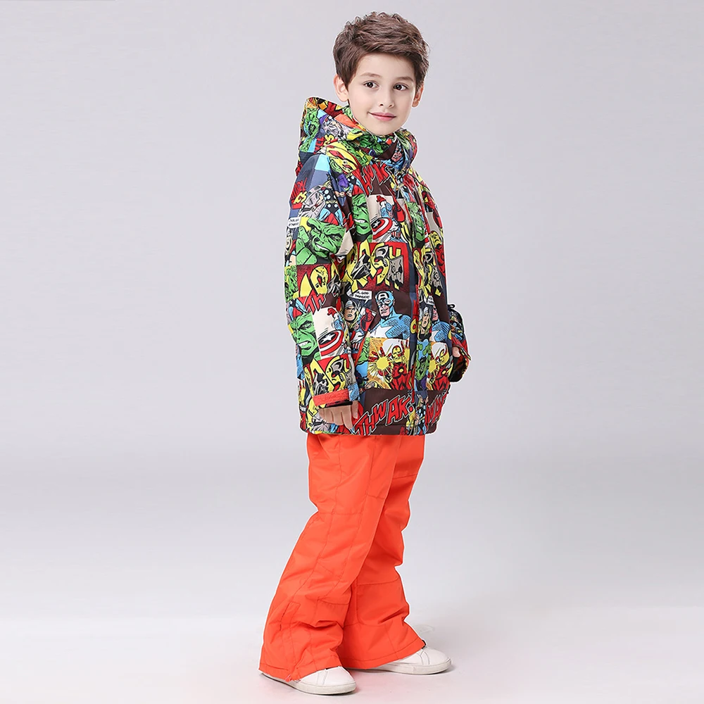 Детские лыжные костюмы GSOU зимние теплые комплекты для мальчиков ветрозащитная
