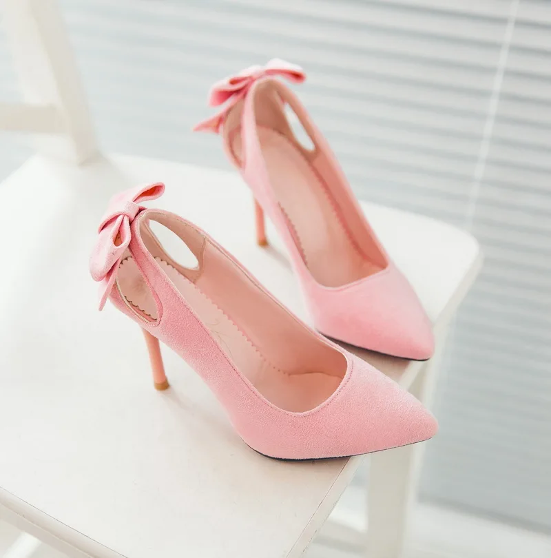 

Women Pumps High Heels Shoes Pointed Toe Brand Bow cutout Woman Wedding Shoes Spring Summer Thin Heels Office Lady Dress Shoes