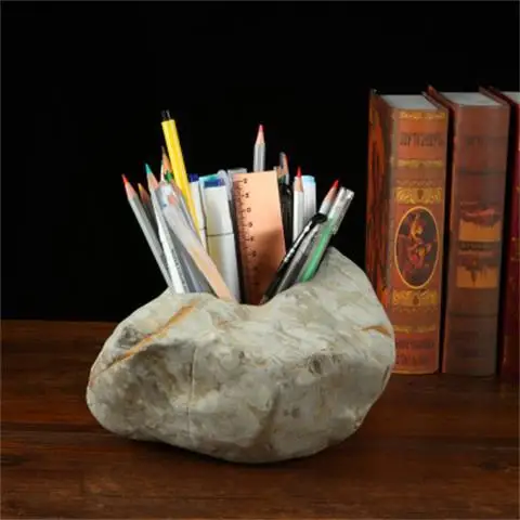 Creative Natural Stone Pen Container Large Multi-functional Personalized Storage Container Home Desk Room Decoration Pen Holder
