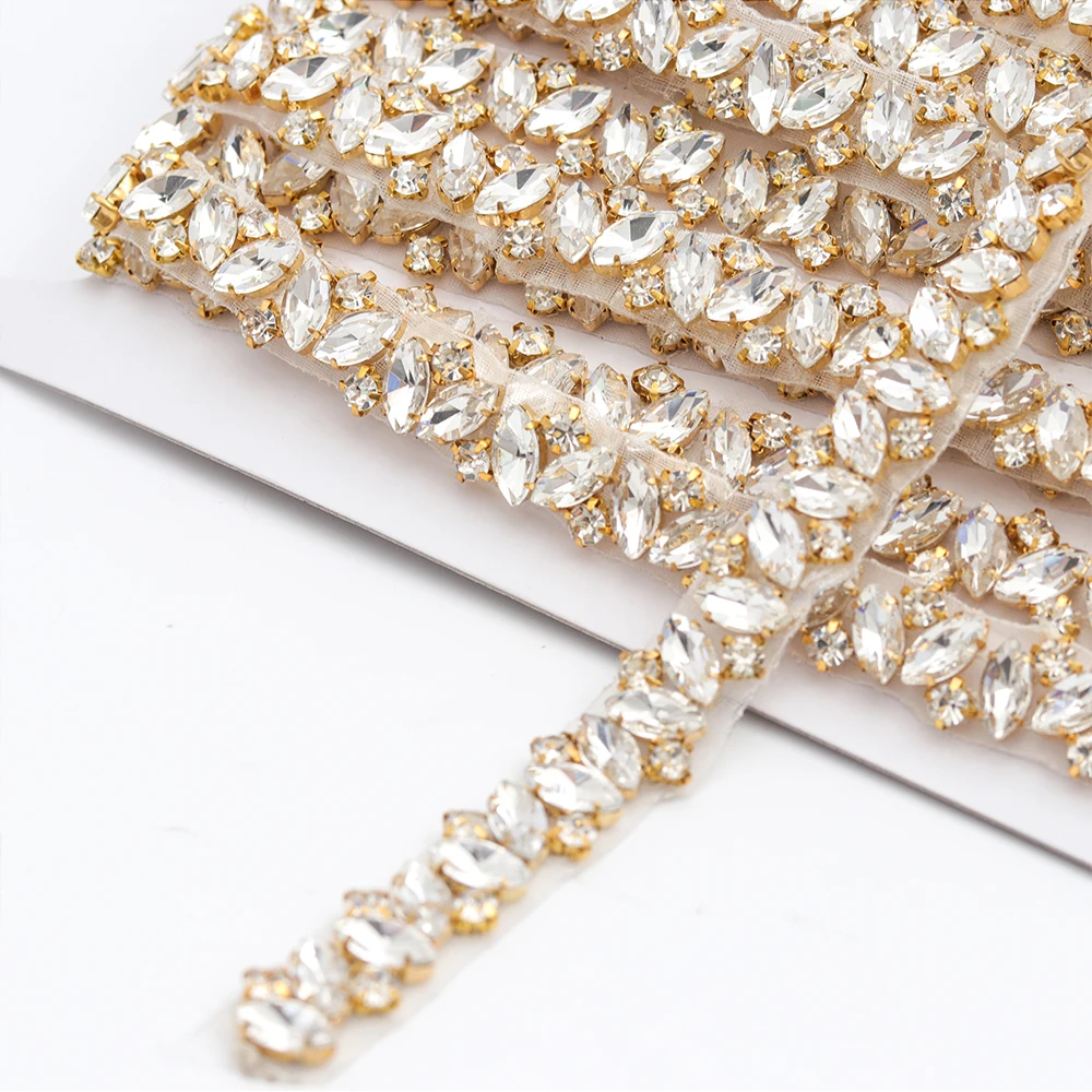 YANSTAR оптовая продажа 5 ярдов тонкий горный хрусталь аппликации отделка для