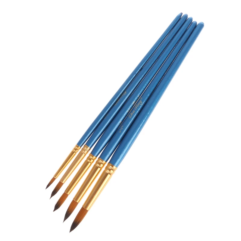 

5xWatercolor Gouache Paint Brushes Round Pointed Tip Nylon Hair Set Art Supplies