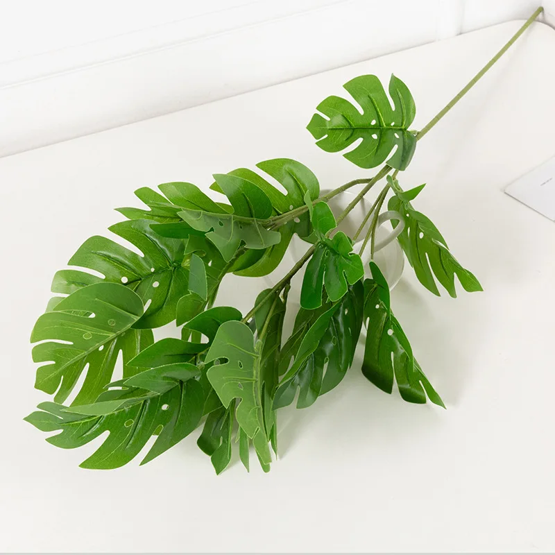 90cm 17 Heads Monstera Tropical Leaves Laege Artificial Tree Branch Green Plastic Plants Real Touch Turtle leaf For Home Decor